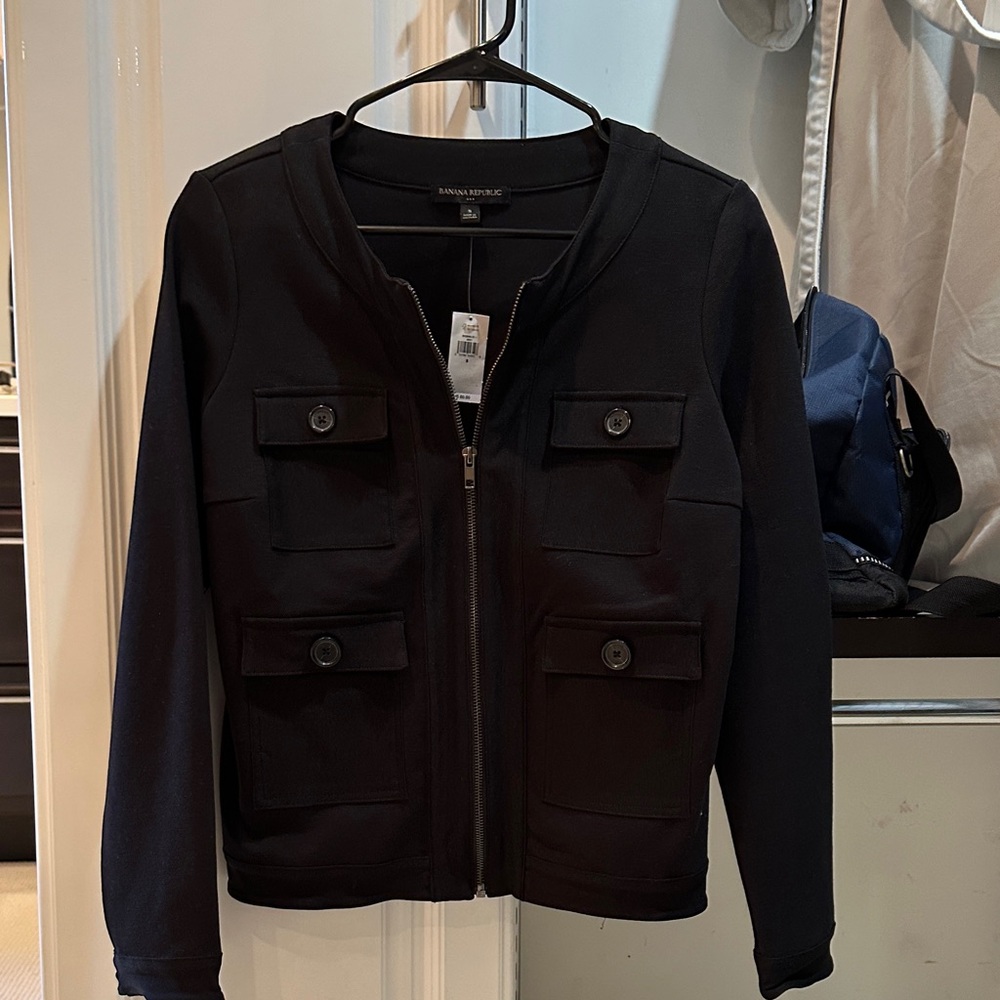 Black Zip-Up Jacket with Pockets